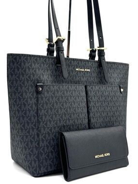 Michael Kors Jet Set Medium Pocket Tote Bag & Matching Trifold Wallet